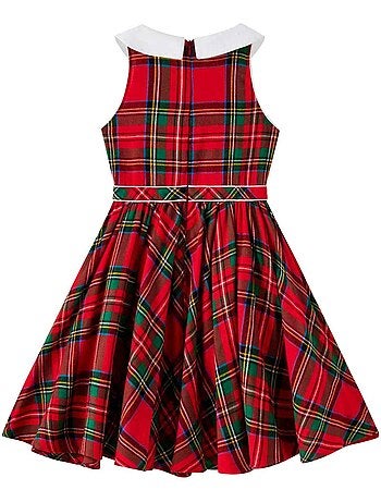 Vestido de Navidad que Gira para Niña | Cuadros Tartan Rojos | HEPBURN