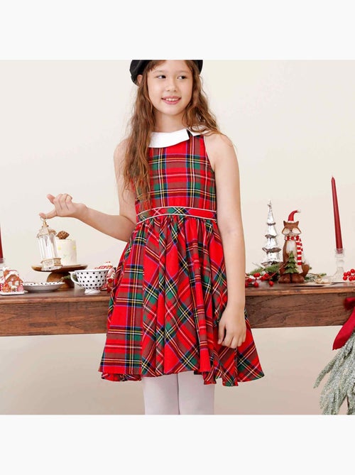Vestido de Navidad que Gira para Niña | Cuadros Tartan Rojos | HEPBURN - Kiabi