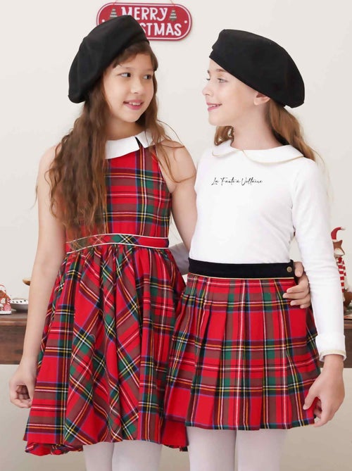Vestido de Navidad que Gira para Niña | Cuadros Tartan Rojos | HEPBURN - Kiabi