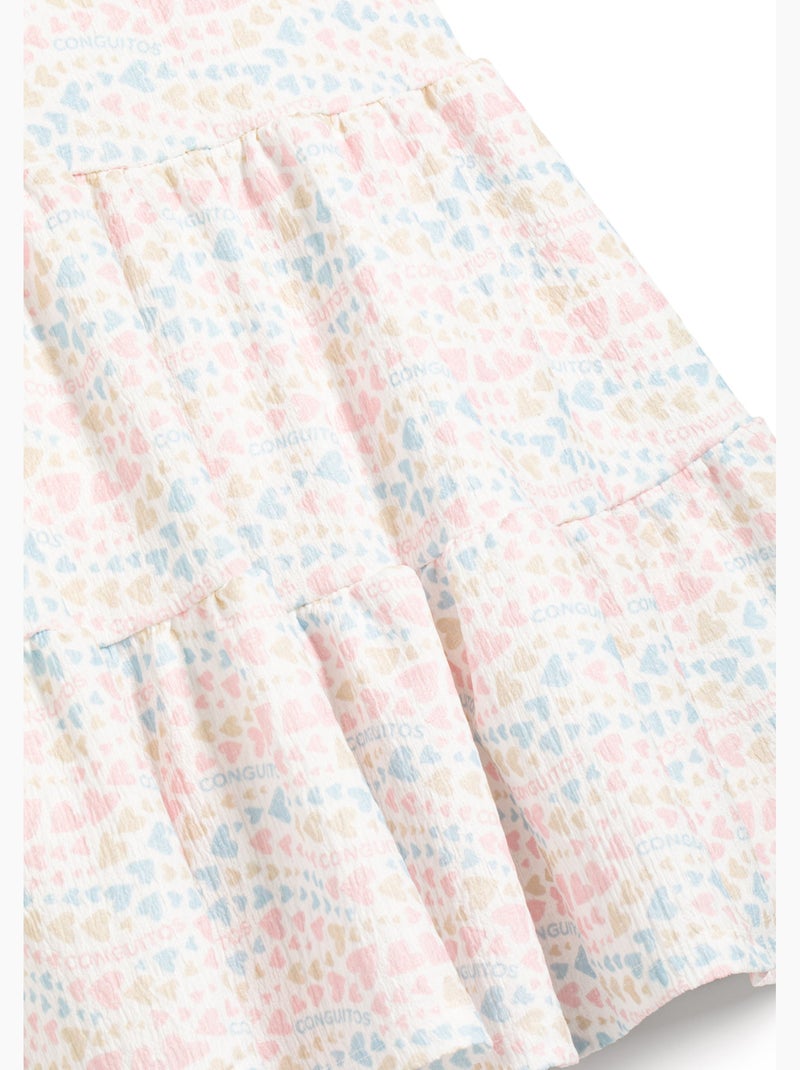 Vestido de Niña con Estampado de Corazones en Blanco Blanco - Kiabi