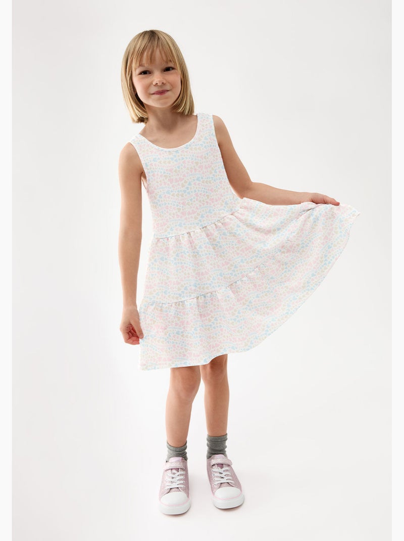 Vestido de Niña con Estampado de Corazones en Blanco Blanco - Kiabi