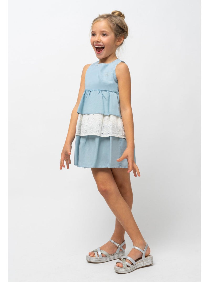 Vestido de Niña Volantes Denim Azul - Kiabi