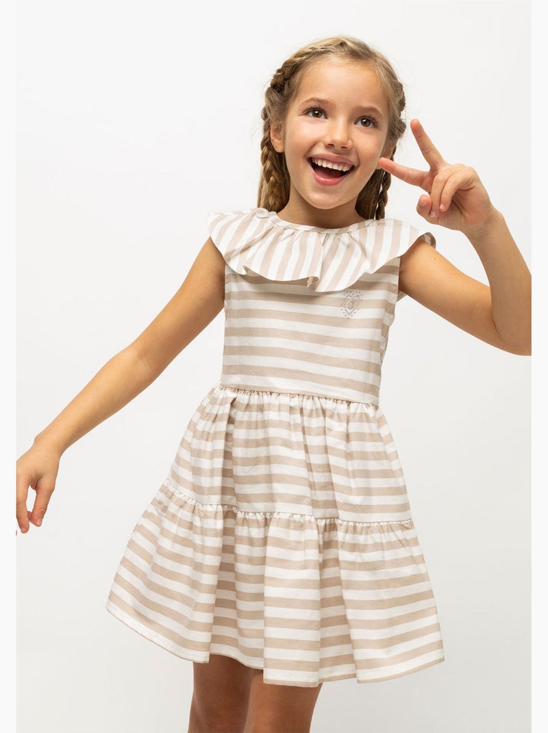 Vestido de Niña Volantes Rayas Arena Beige - Kiabi