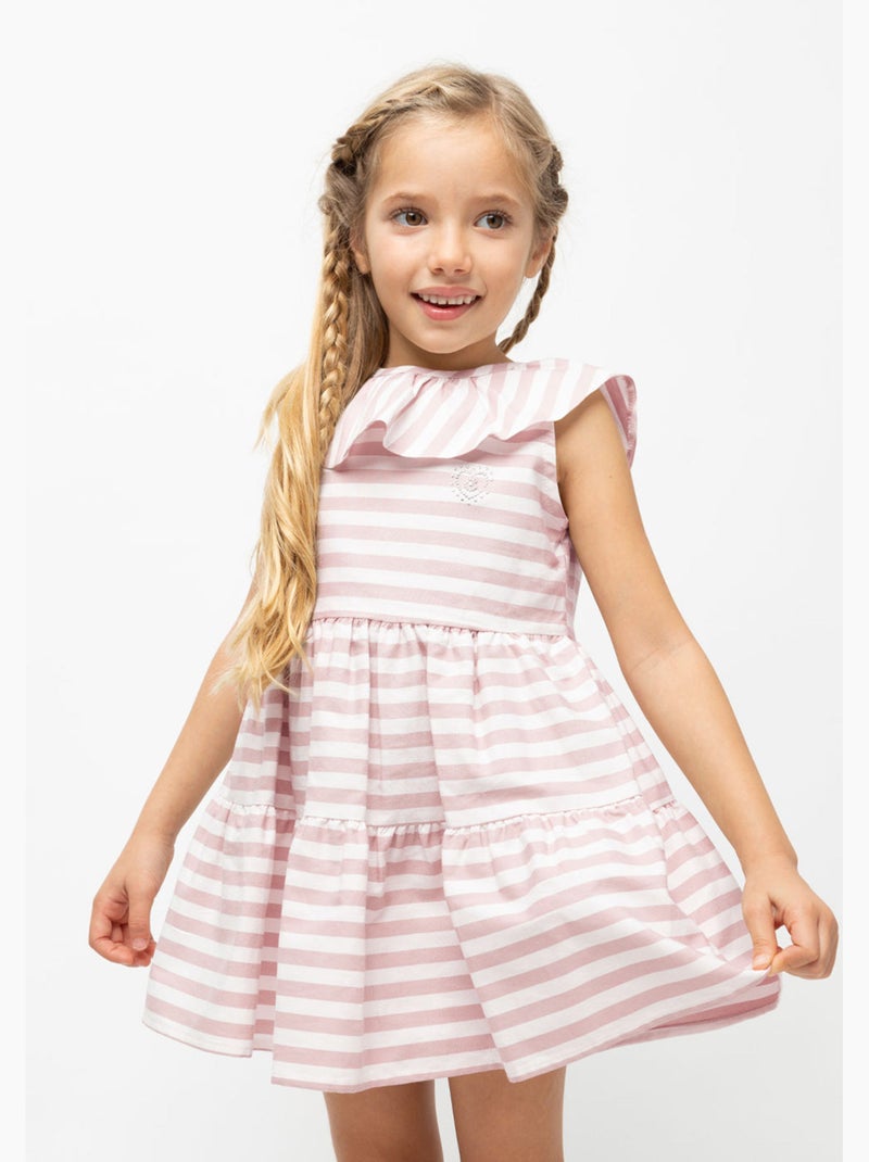 Vestido de Niña Volantes Rayas Rosa Rosa - Kiabi