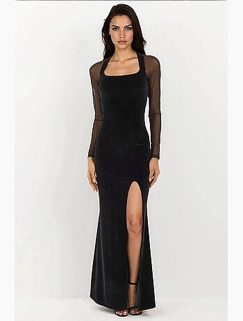 Vestido de noche ajustado de terciopelo con mangas largas hiccup