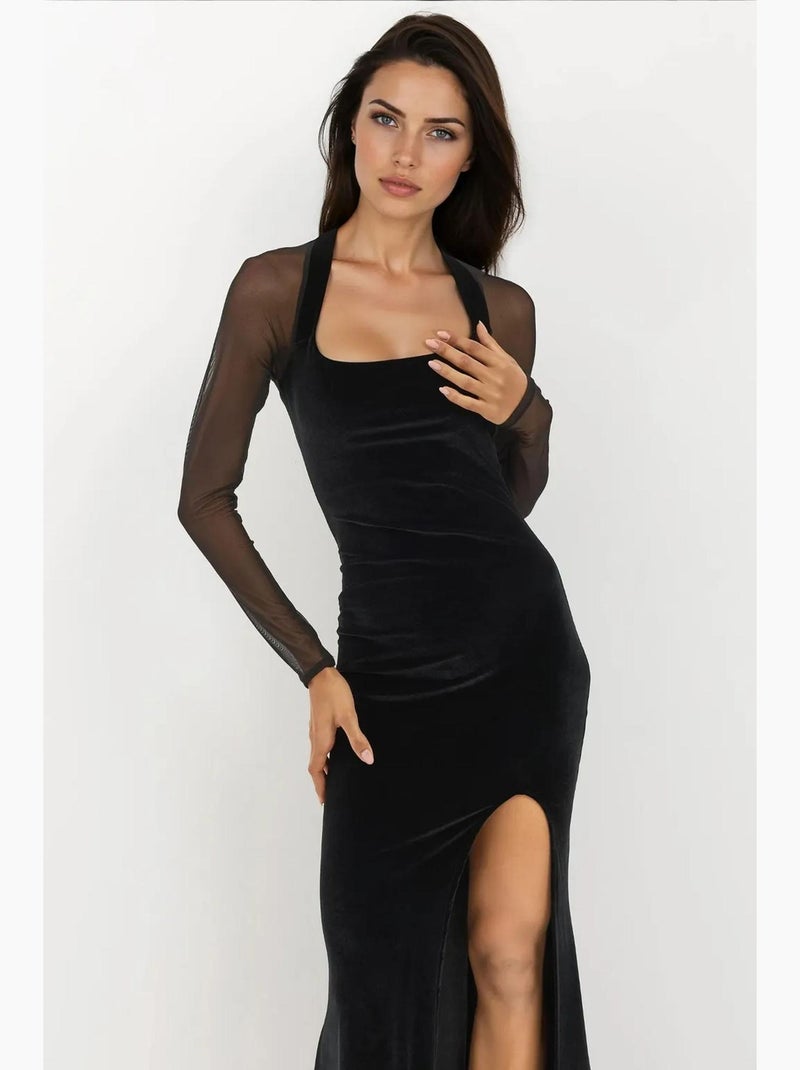 Vestido de noche ajustado de terciopelo con mangas largas hiccup Negro - Kiabi