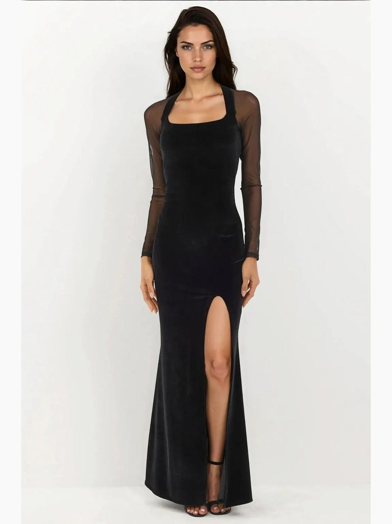 Vestido de noche ajustado de terciopelo con mangas largas hiccup Negro - Kiabi
