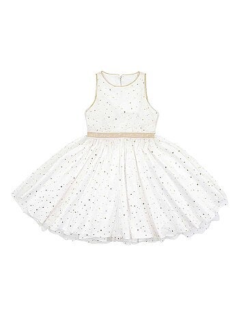 Vestido de noche de tul blanco para niña | Lentejuelas doradas | HEPBURN
