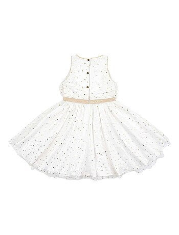 Vestido de noche de tul blanco para niña | Lentejuelas doradas | HEPBURN