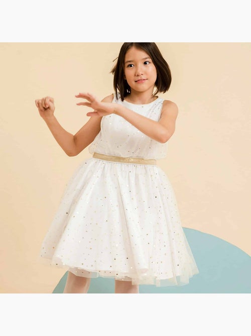 Vestido de noche de tul blanco para niña | Lentejuelas doradas | HEPBURN - Kiabi