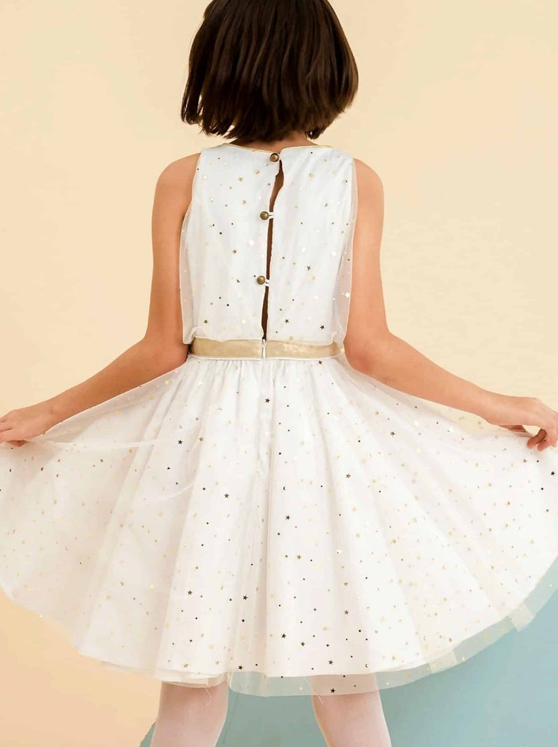 Vestido de noche de tul blanco para niña | Lentejuelas doradas | HEPBURN Blanco - Kiabi