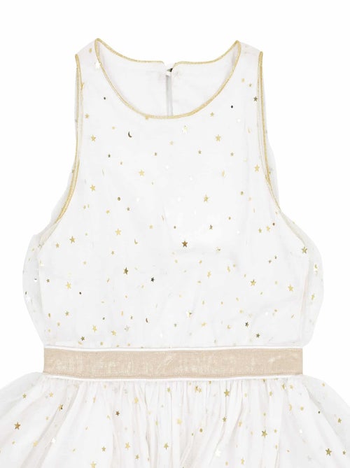 Vestido de noche de tul blanco para niña | Lentejuelas doradas | HEPBURN - Kiabi