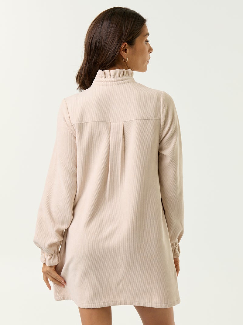 Vestido de pana de manga larga Beige - Kiabi