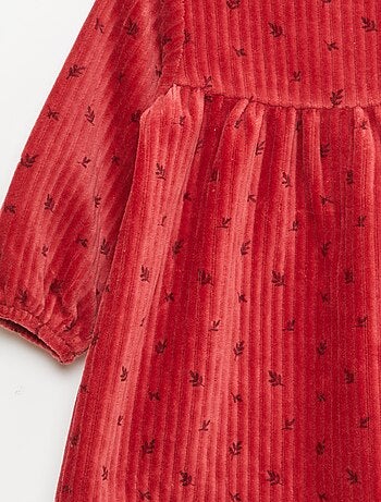 Vestido de pana de manga larga con estampado