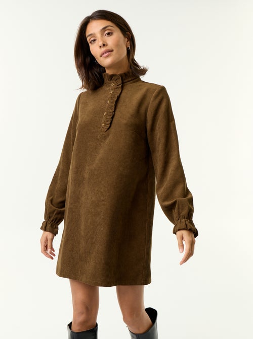 Vestido de pana de manga larga - Kiabi