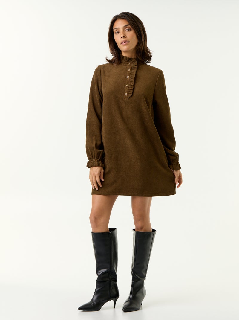 Vestido de pana de manga larga Marron - Kiabi