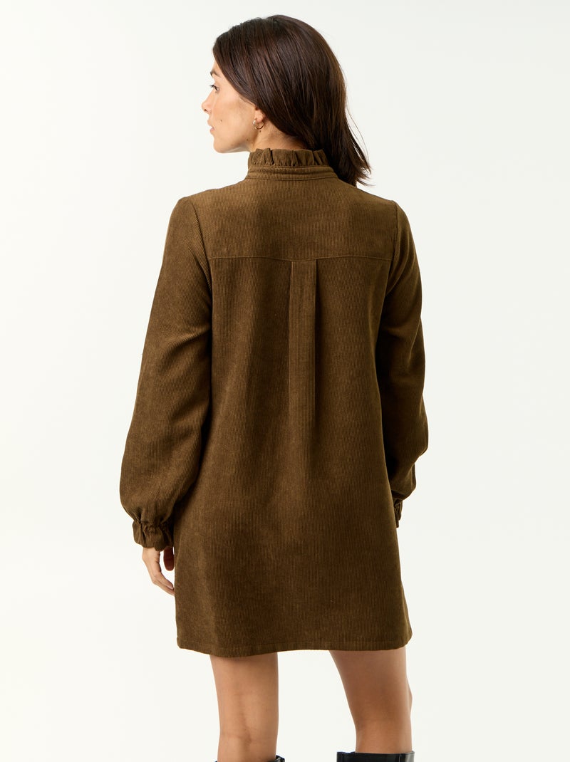 Vestido de pana de manga larga Marron - Kiabi