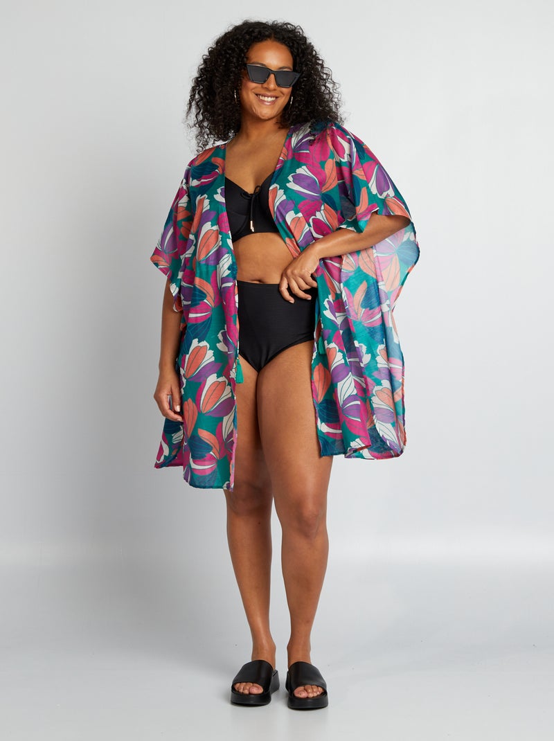 Vestido de playa abierto con maxiestampado de flores VERDE - Kiabi