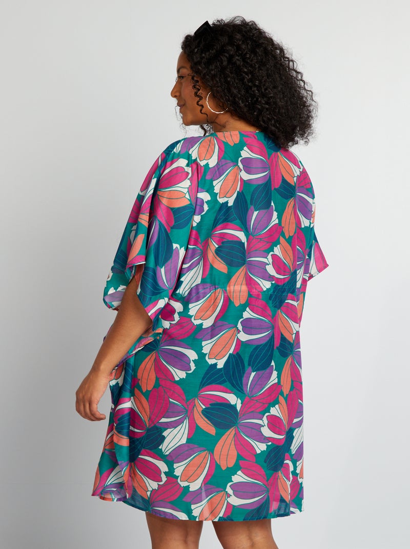 Vestido de playa abierto con maxiestampado de flores VERDE - Kiabi