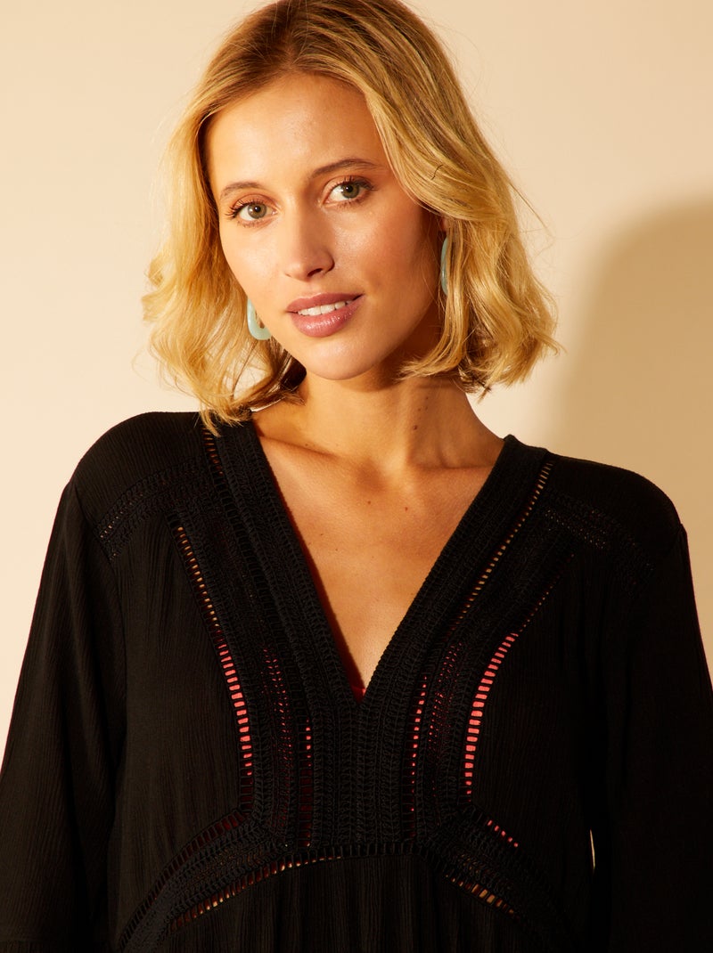 Vestido de playa bordes macramé negro - Kiabi