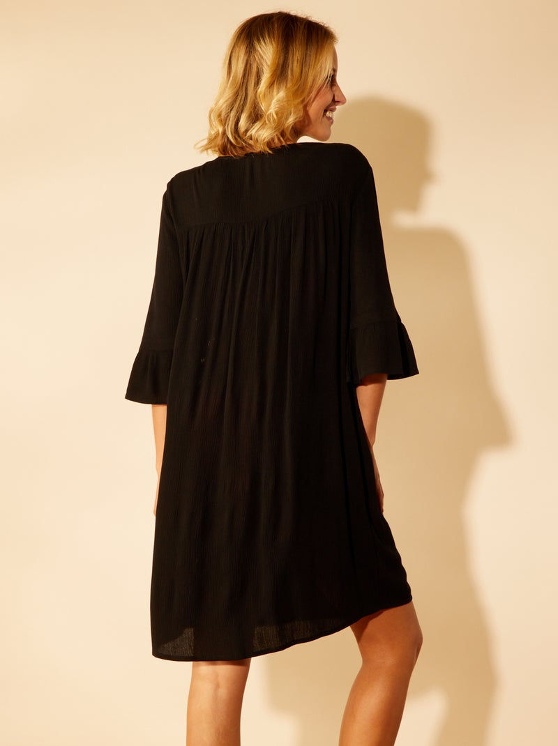 Vestido de playa bordes macramé negro - Kiabi