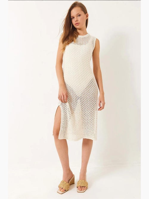 Vestido de playa calado con cuello redondo y detalle de abertura lucci - Kiabi