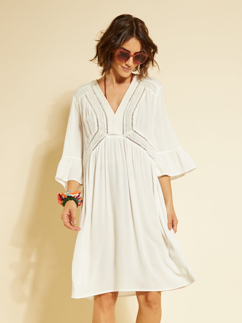 Vestido de playa con macramé Blanco - Kiabi