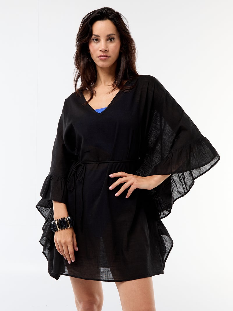 Vestido de playa con sisas con volantes Negro - Kiabi