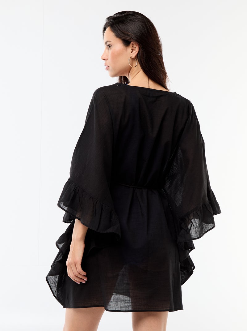Vestido de playa con sisas con volantes Negro - Kiabi