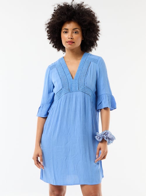 Vestido de playa de punto crepé y macramé - Kiabi