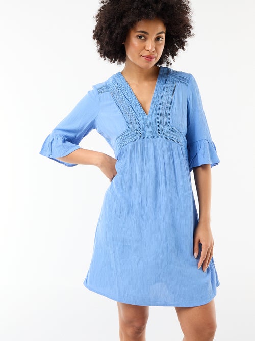 Vestido de playa de punto crepé y macramé - Kiabi