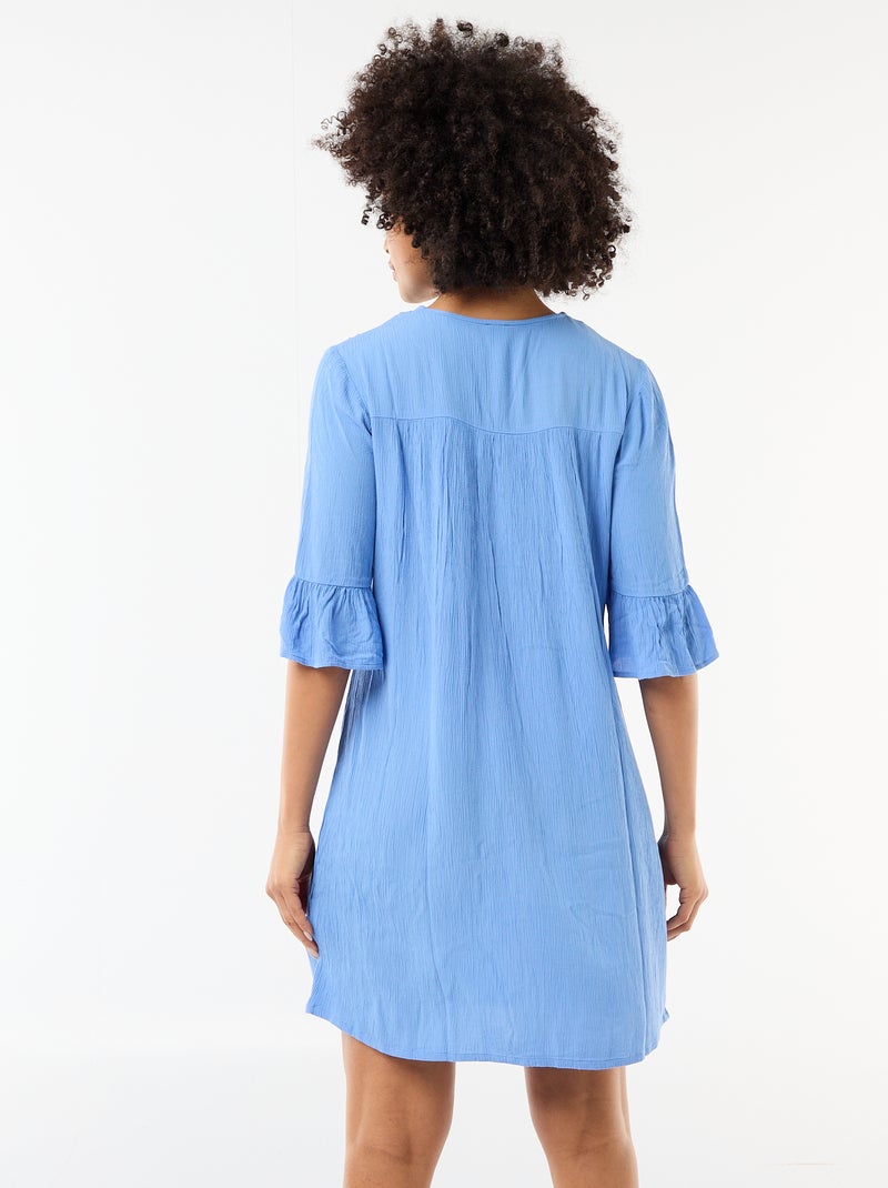 Vestido de playa de punto crepé y macramé Azul - Kiabi