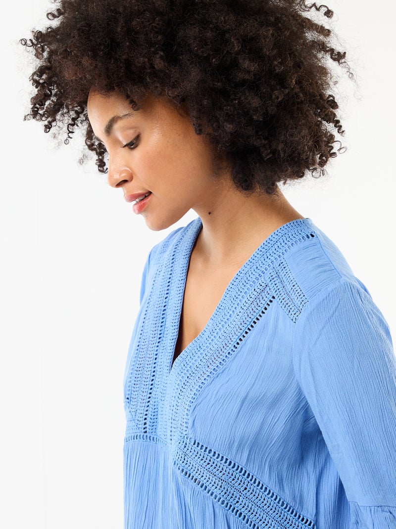 Vestido de playa de punto crepé y macramé Azul - Kiabi