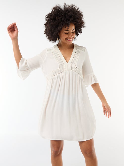 Vestido de playa de punto crepé y macramé - Kiabi