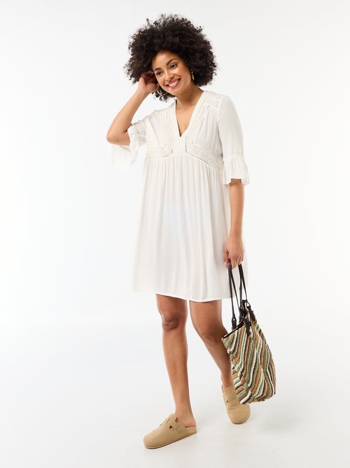 Vestido de playa de punto crepé y macramé - Kiabi