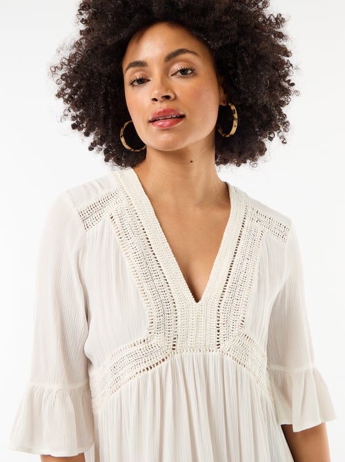 Vestido de playa de punto crepé y macramé - Kiabi