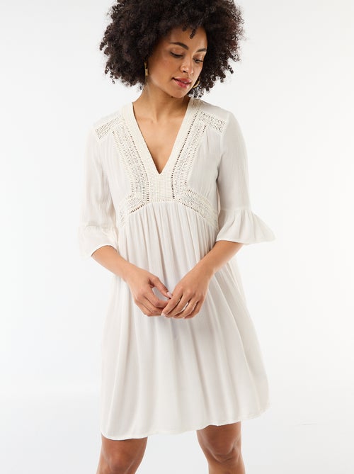 Vestido de playa de punto crepé y macramé - Kiabi