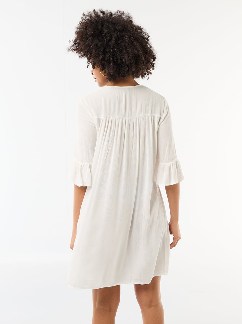 Vestido de playa de punto crepé y macramé Blanco - Kiabi