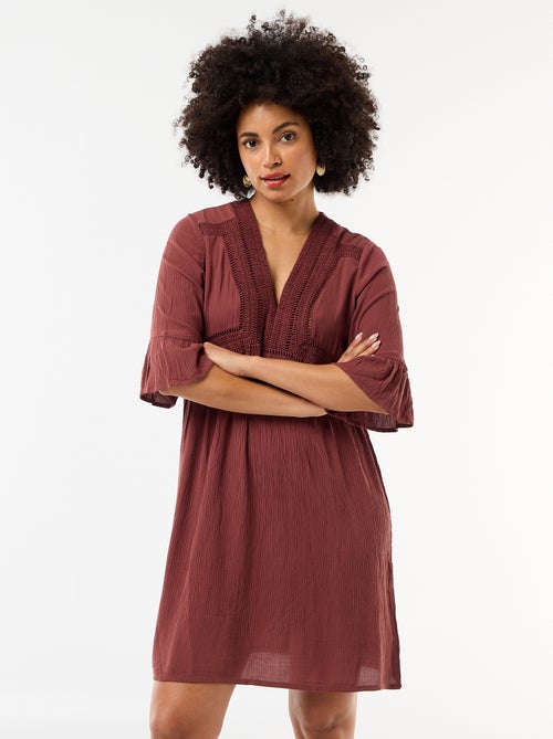 Vestido de playa de punto crepé y macramé - Kiabi