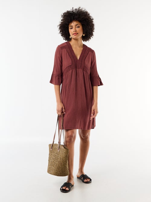 Vestido de playa de punto crepé y macramé - Kiabi