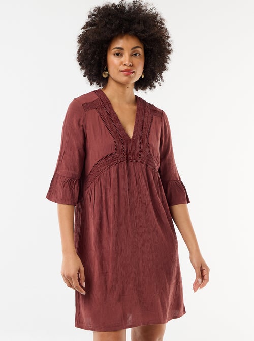 Vestido de playa de punto crepé y macramé - Kiabi