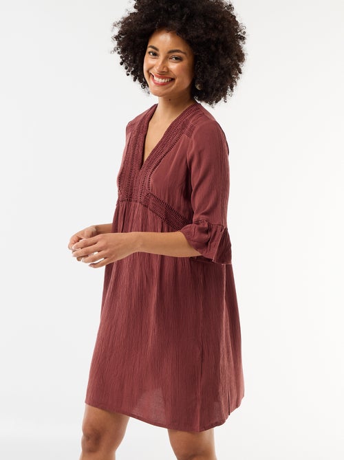 Vestido de playa de punto crepé y macramé - Kiabi