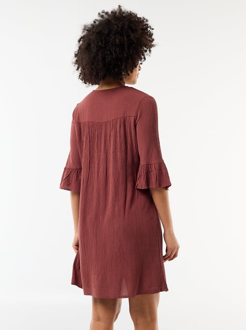 Vestido de playa de punto crepé y macramé - Kiabi