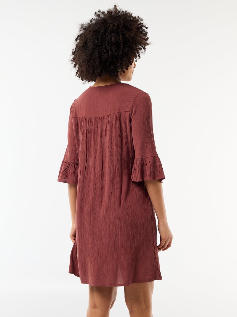 Vestido de playa de punto crepé y macramé Marron - Kiabi