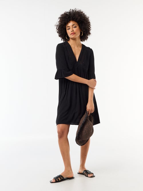 Vestido de playa de punto crepé y macramé - Kiabi