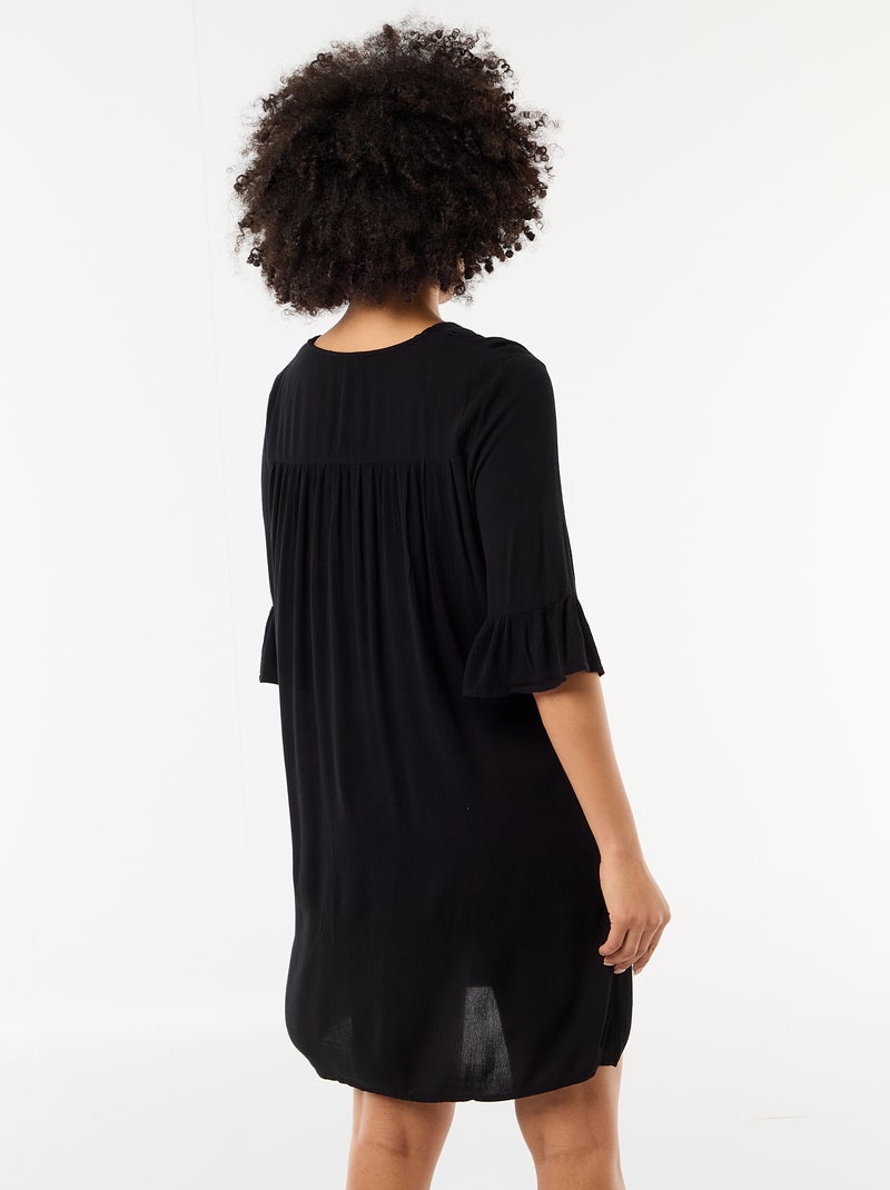 Vestido de playa de punto crepé y macramé Negro - Kiabi