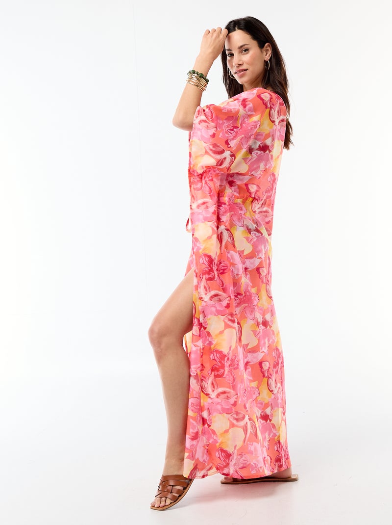 Vestido de playa estampado corte largo Naranja - Kiabi