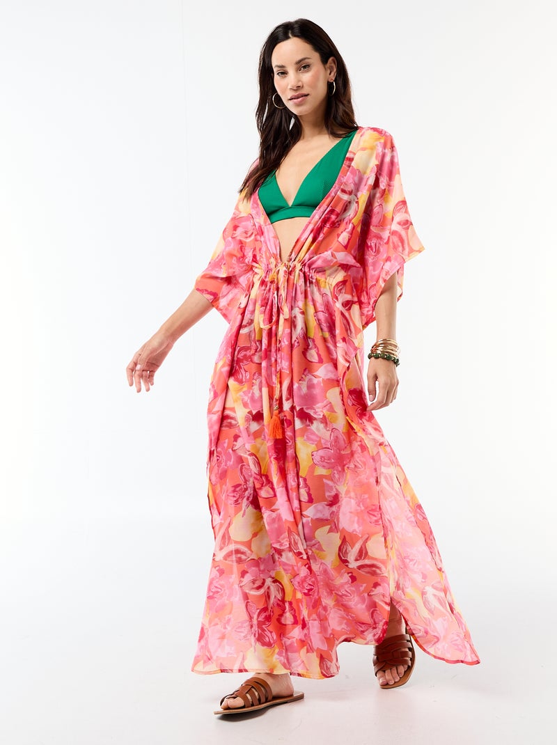 Vestido de playa estampado corte largo Naranja - Kiabi
