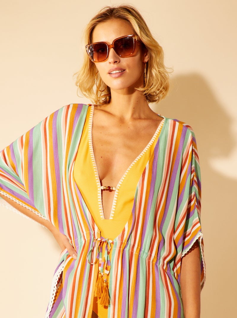 Vestido de playa estilo kimono de rayas BLANCO - Kiabi