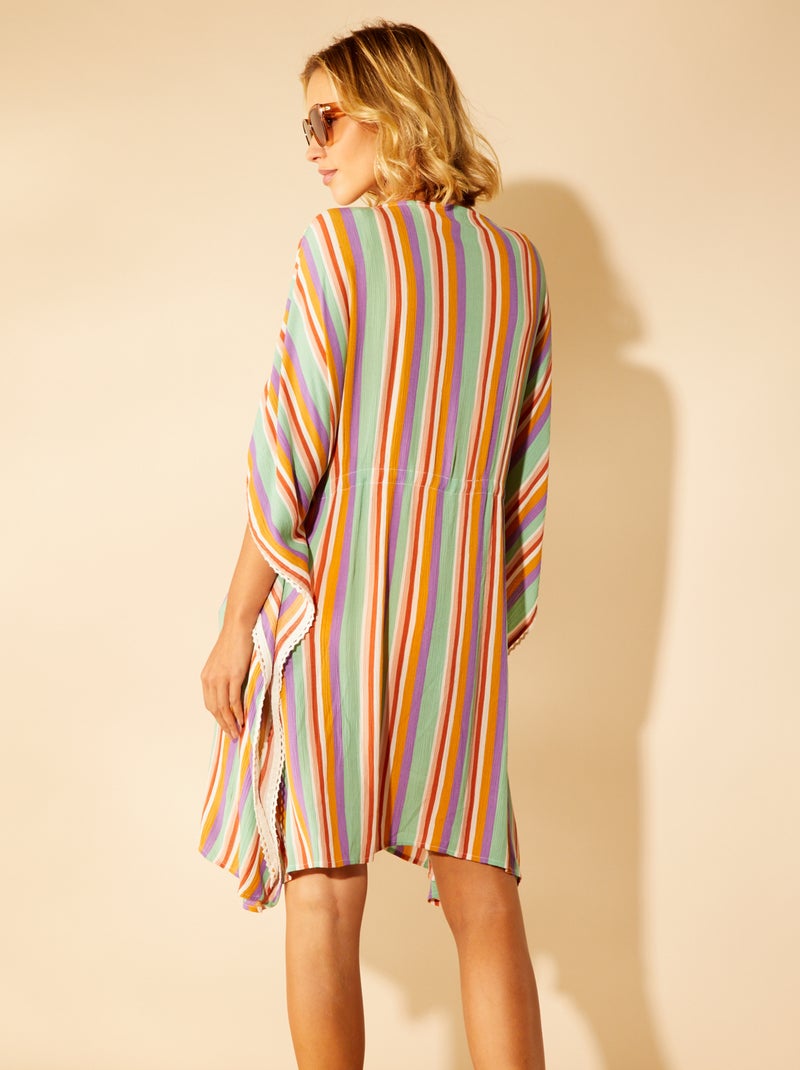 Vestido de playa estilo kimono de rayas BLANCO - Kiabi